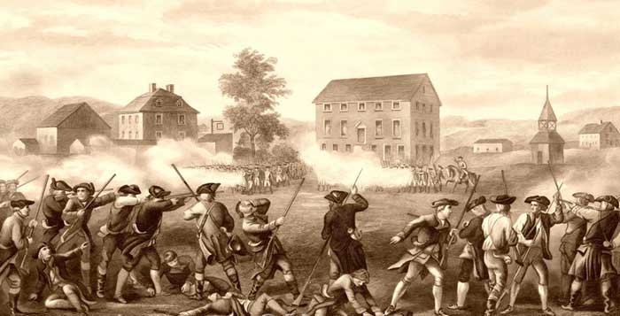 Battle of Lexington, April 19, 1775. illustration by John H. Daniels &amp; Son, 1903.