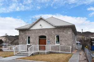 The 1905 stone school in Caliente, Nevada now serves as a Methodist Church, by Kathy Weiser-Alexander.