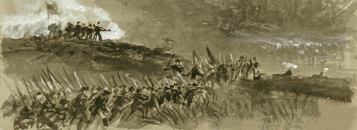 Civil War troops in the Shenandoah Valley of Virginia by Alfred Waud.