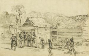 Field hospital at Chancellorsville, Virginia by Edwin Forbes.