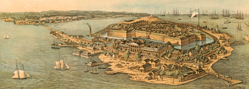 Fort Monroe, Old Point Comfort, and the Hygeia Hotel in 1861, by Sachse Company.