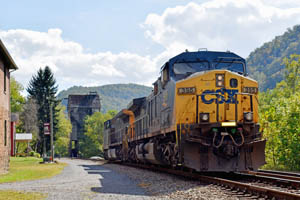 A train makes its way through Thurmond, West Virginia today by Kathy Weiser-Alexander.