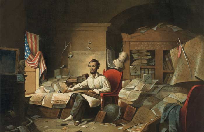 President Lincoln, writing the Emancipation Proclamation, by David Gilmour Blythe,1863