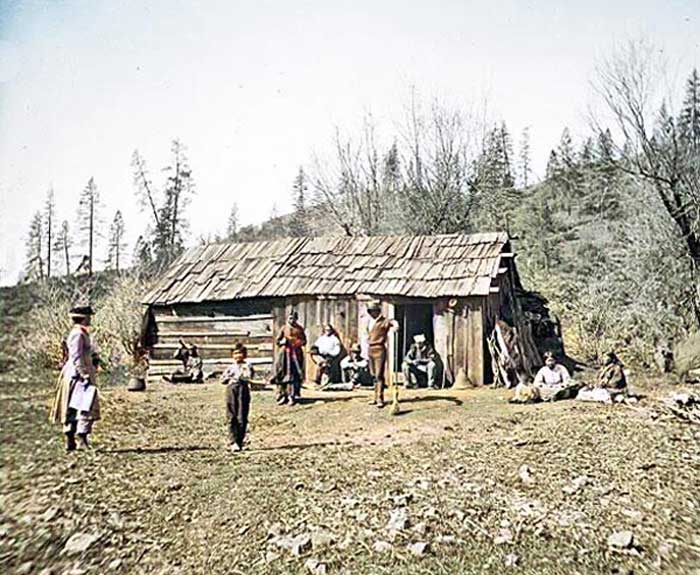 Pit River Indian Home, 1875. Colorized