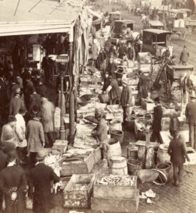 Fulton Fish Market in New York City by Underwood & Underwood, 1902.