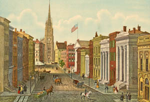 New York City, NY - Wall Street by Augustus Kollner, 1847.