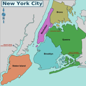 New York City Bouroughs Map courtesy of NYCmap360 