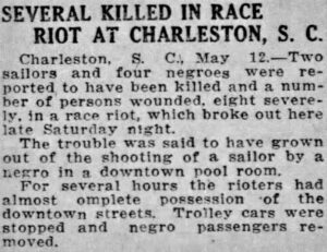 Charleston, South Carolina Race Riot, 1919.