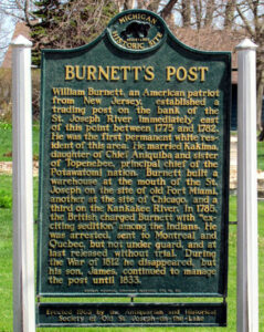 Burnett's Trading Post Marker in St. Joseph, Michigan.