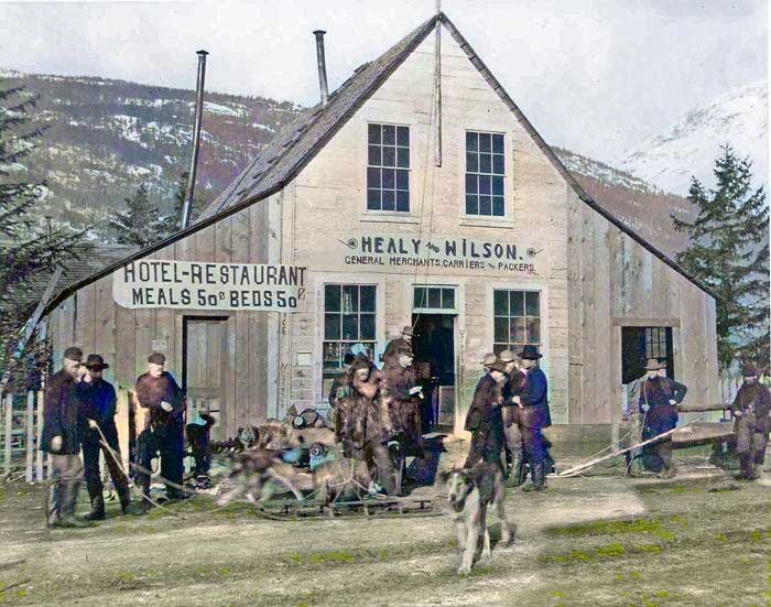 Healy-Wilson Trading Post, Dyea, Alaska. Colorized