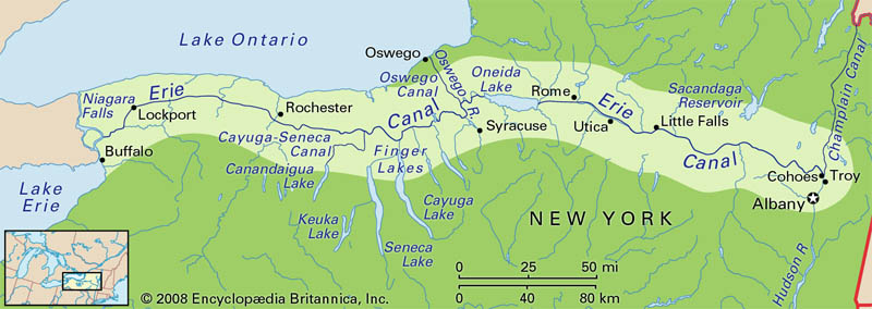 Erie Canal Map courtesy of Encyclopedia Britannica.