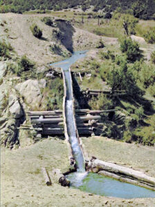 Transporting water in an irrigation ditch in Las Trampas, New Mexico, by Russell Lee, 1940.