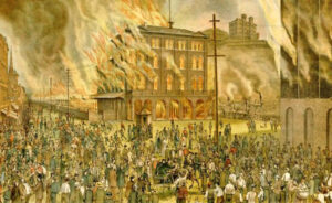 Burning of the Union Station at Pittsburg, Pennsylvania in 1877.