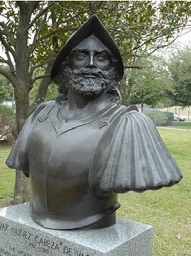 Bronze bust of Cabeza de Vaca in Houston, TX.