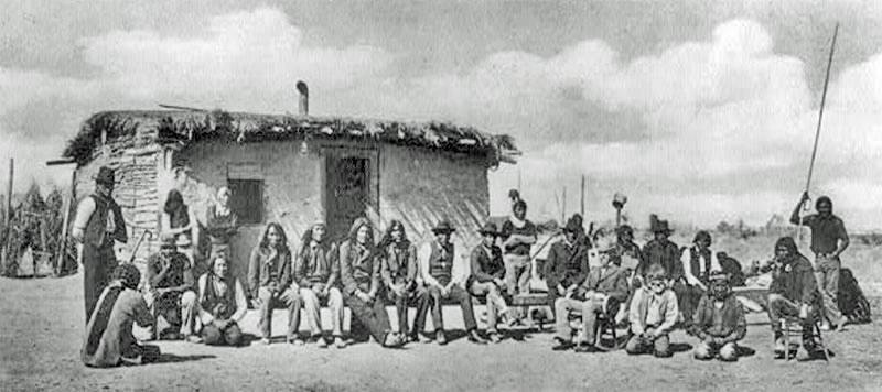 Pow-wow of Indian chiefs at Yuma reservation, Arizona, early 1900s. 