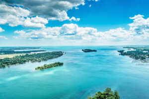 Lake Erie at the Detroit River, Michigan.