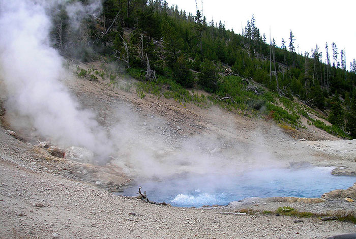 The thermal features in the north part of Yellowstone National Park tend to be surrounded by rocky terrain. Photo by Kathy Alexander.