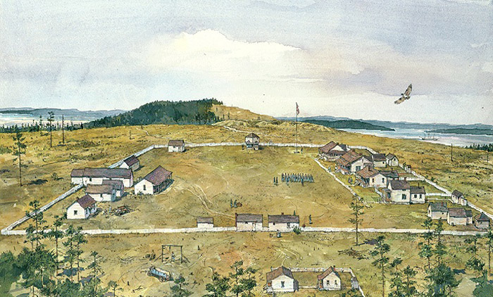American Camp, NPS Painting by Richard Schlecht. American Camp, NPS Painting by Richard Schlecht.