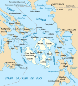 San Juan Islands, Washington Map, courtesy of Wikipedia.